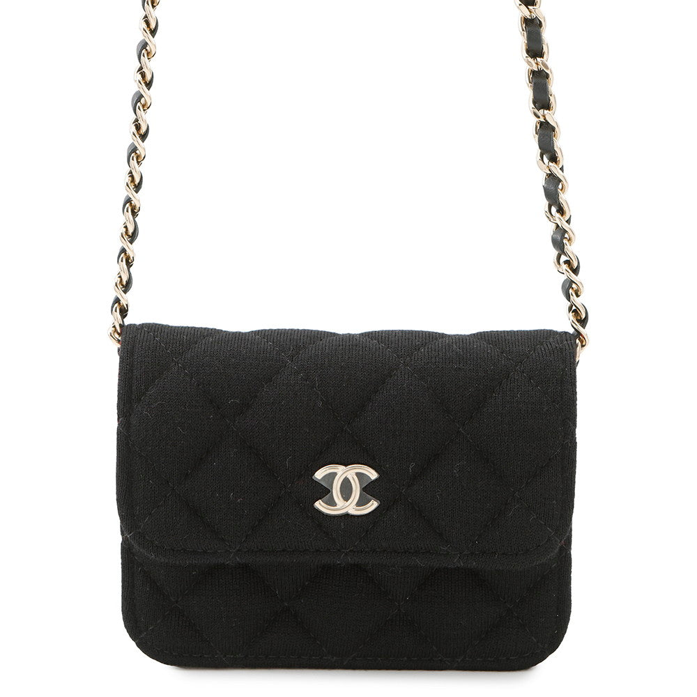Chanel Matelasse ChainShoulder Jersey Black Leather Shoulder Bag