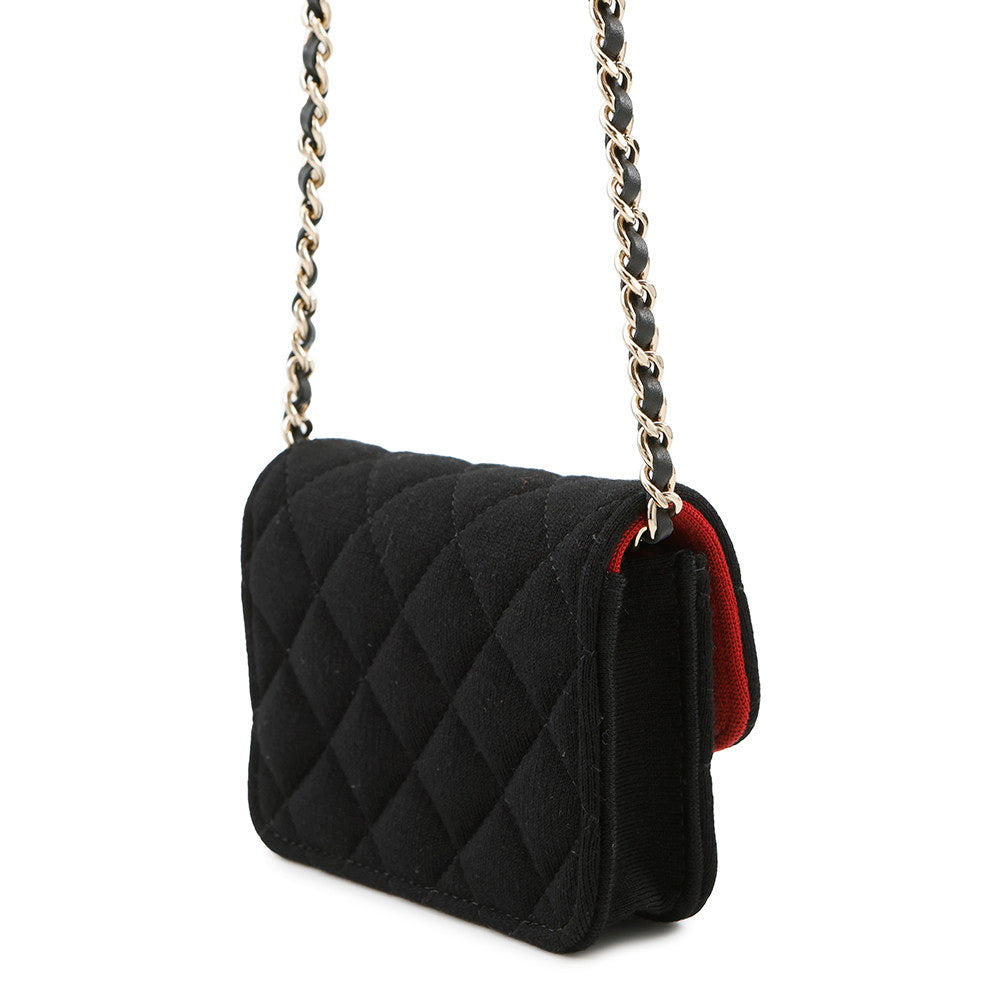 Chanel Matelasse ChainShoulder Jersey Black Leather Shoulder Bag