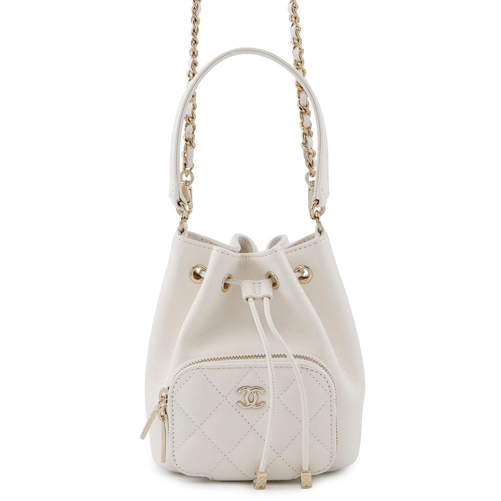Chanel Matelasse 2WAY Bucket WhiteAP2913 Caviar Leather Bucket Bag