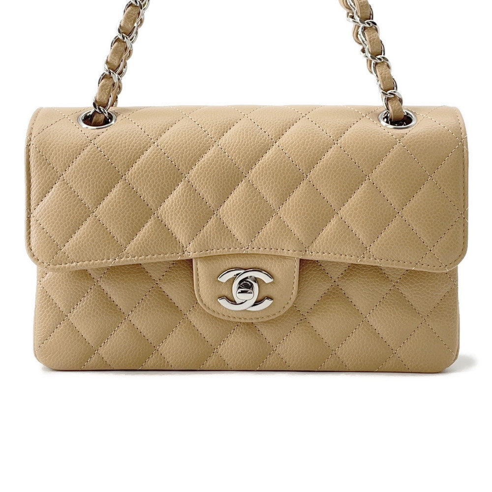 Chanel Matelasse W Flap ChainShoulder BeigeA01113 Caviar Leather Shoulder Bag