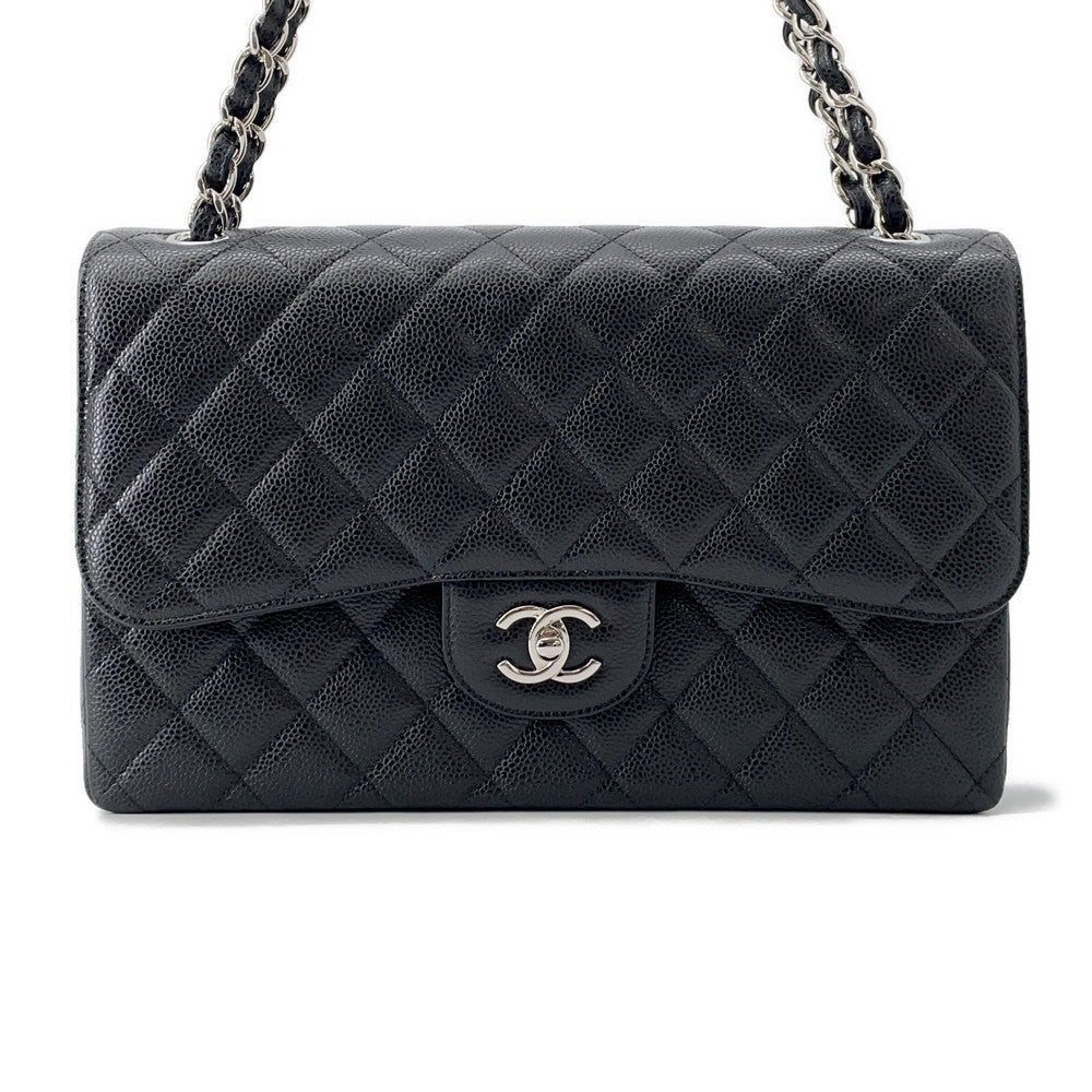 Chanel Jumbo Matelasse Double Flap BlackA58600 Caviar Leather Shoulder Bag
