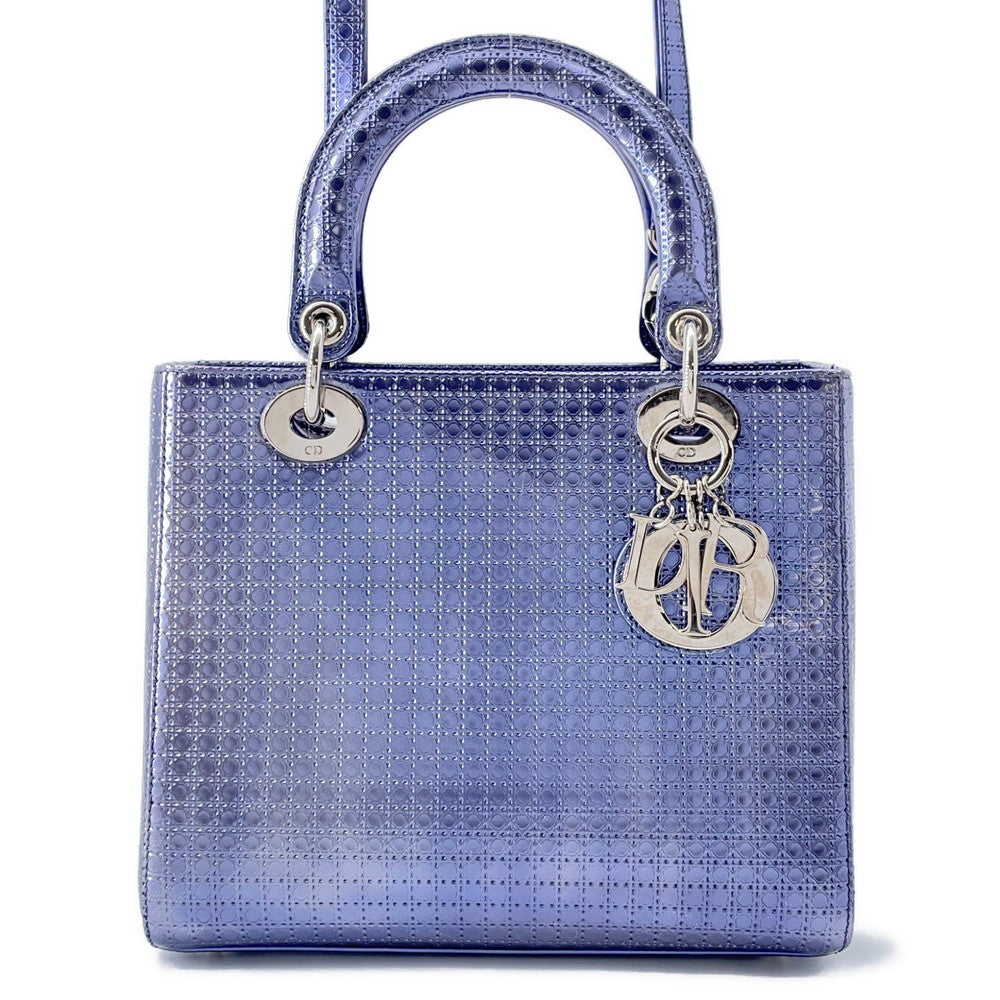 Dior Lady Way Handbag Metalicpurple Size Leather Medium Travel Bag