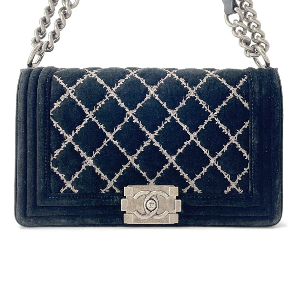 Chanel Boy ChainShoulder Velour Black Shoulder Bag
