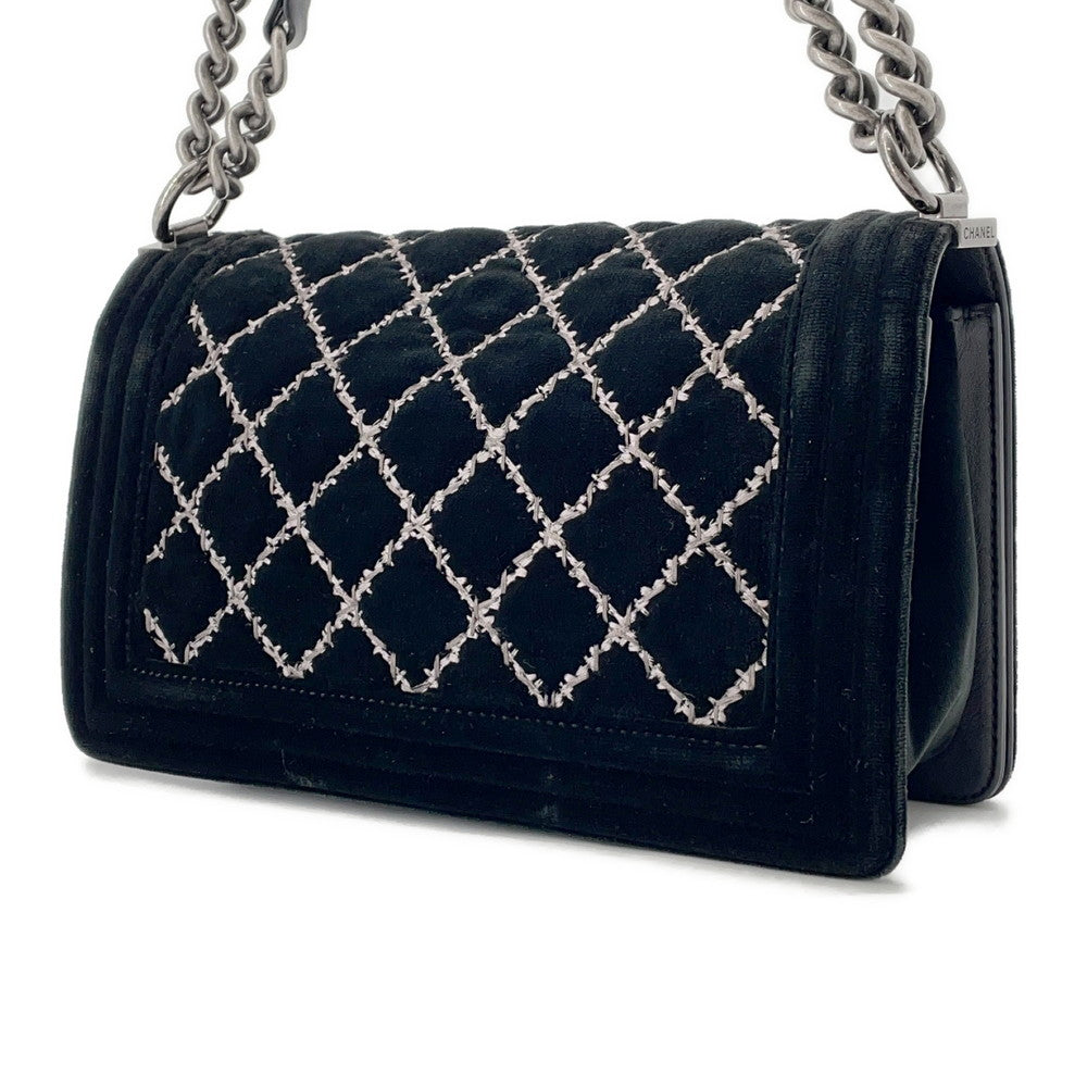 Chanel Boy ChainShoulder Velour Black Shoulder Bag