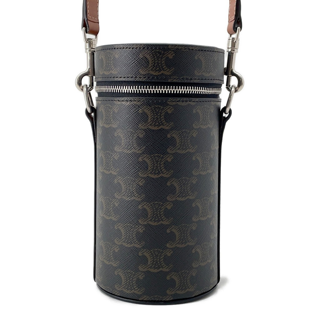 Triomphe Cylindrical Shoulder Bag Pvc Leather Black