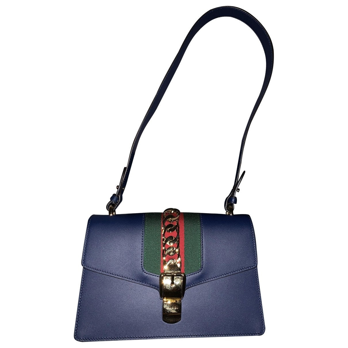 Gucci sylvie blue leather handbag