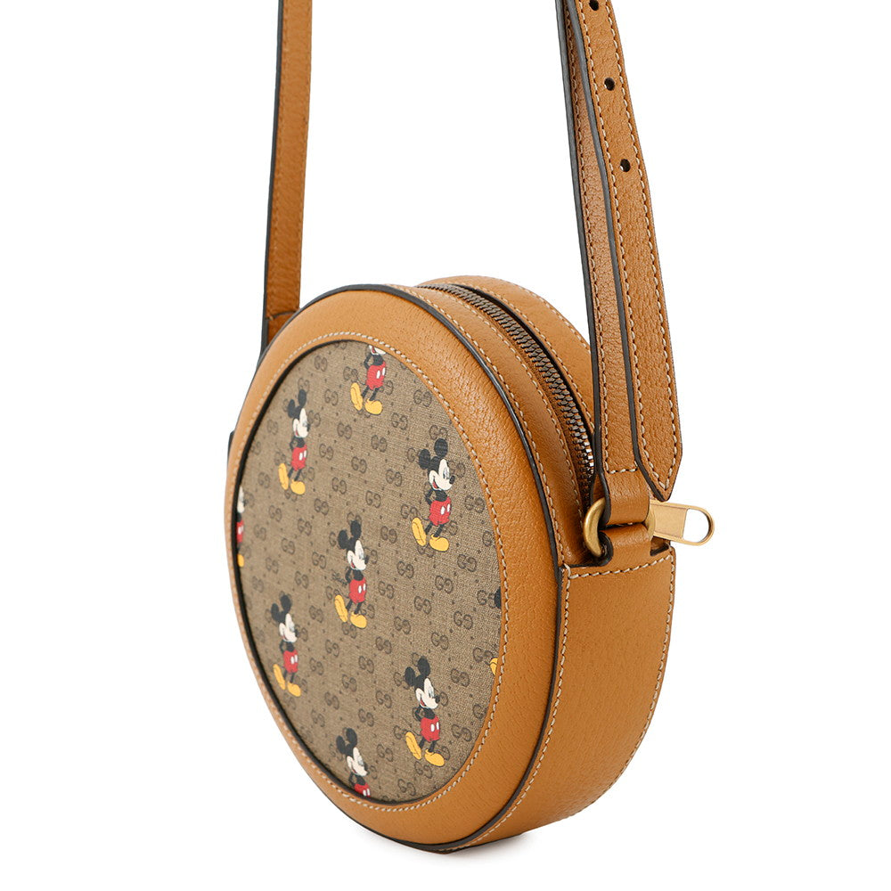 Gucci Disney Collaboration Round Brown603938 GG Supreme Leather Shoulder Bag