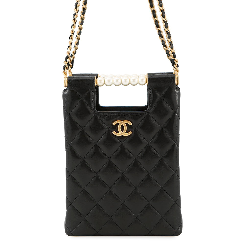 Chanel Matelasse Pearl Handle BlackAP4520 Lambskin Shoulder Bag