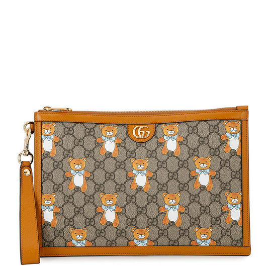 Gucci KAI x Teddy Bear GG Supreme Leather Clutch Bag