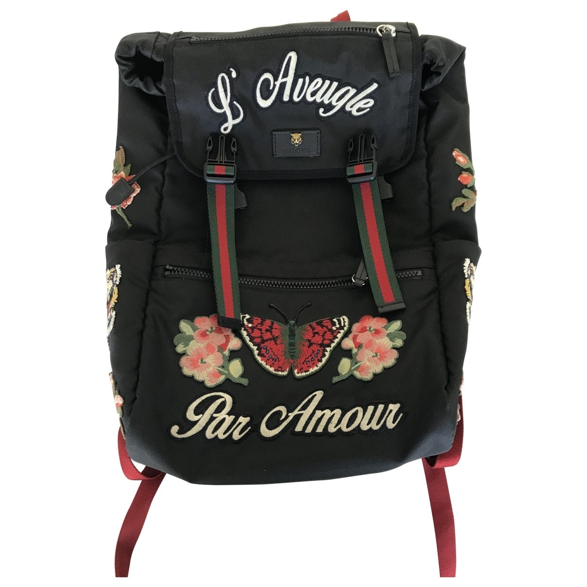 Gucci animalier black cloth backpacks