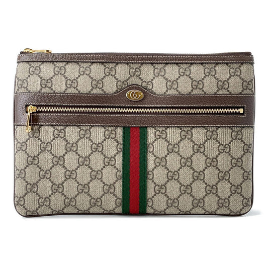 Gucci GG Supreme Ophidia Beige517551 Leather Canvas Brown Clutch Bag