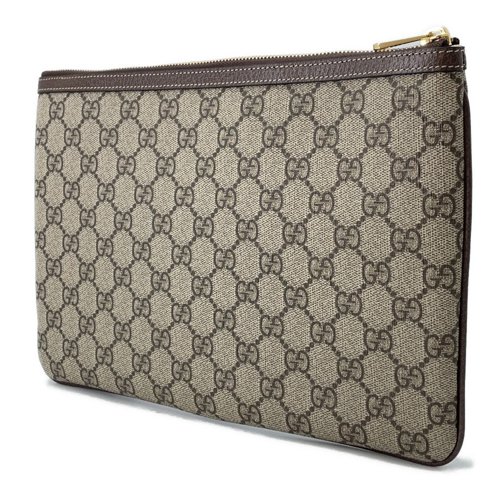 Gucci GG Supreme Ophidia Beige517551 Leather Canvas Brown Clutch Bag