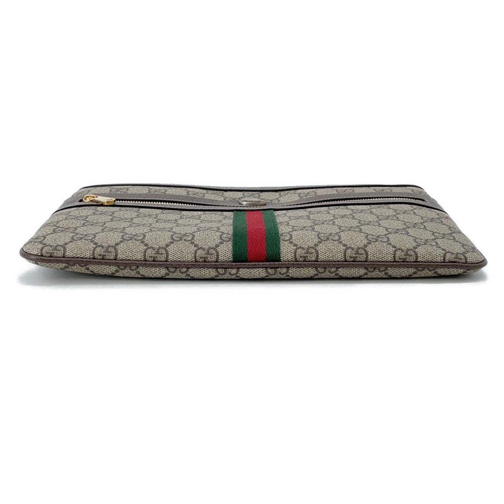 Gucci GG Supreme Ophidia Beige517551 Leather Canvas Brown Clutch Bag