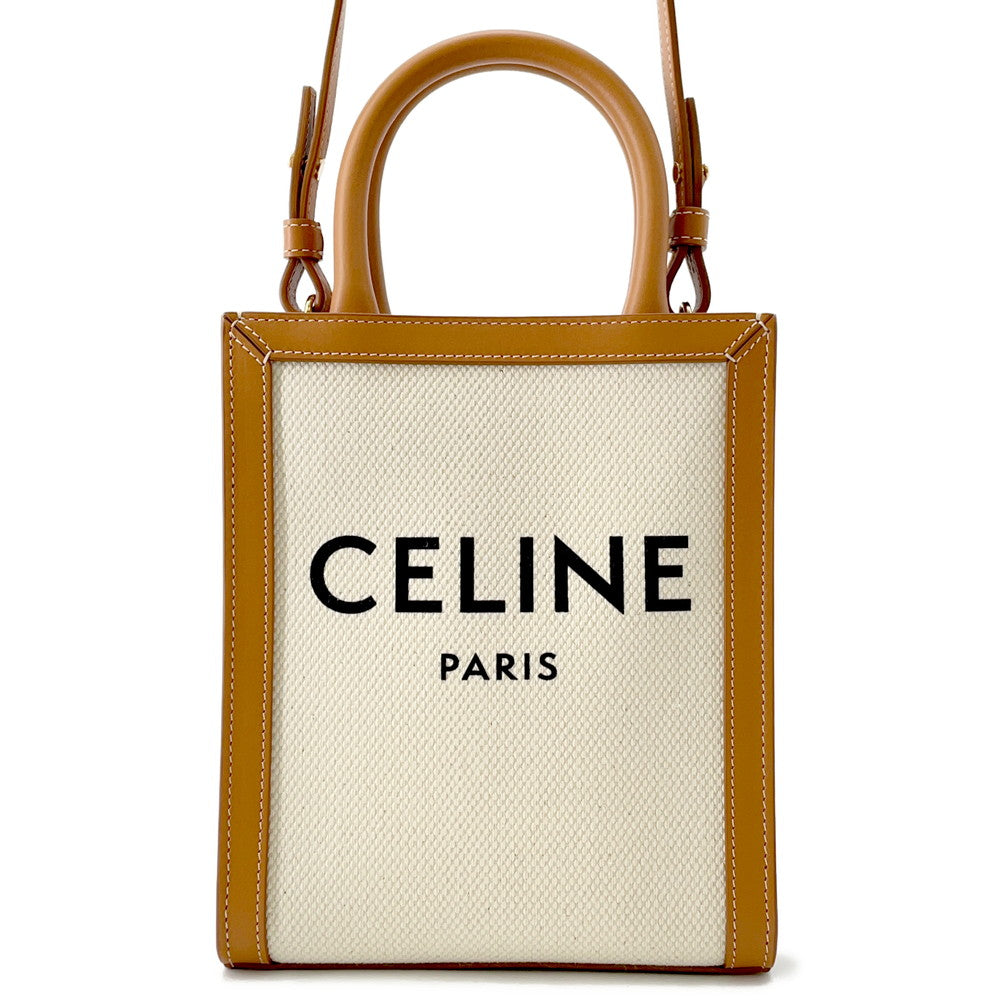 Vertical Cabas Natural Size Mini Handbag Leather Canvas Travel Bag