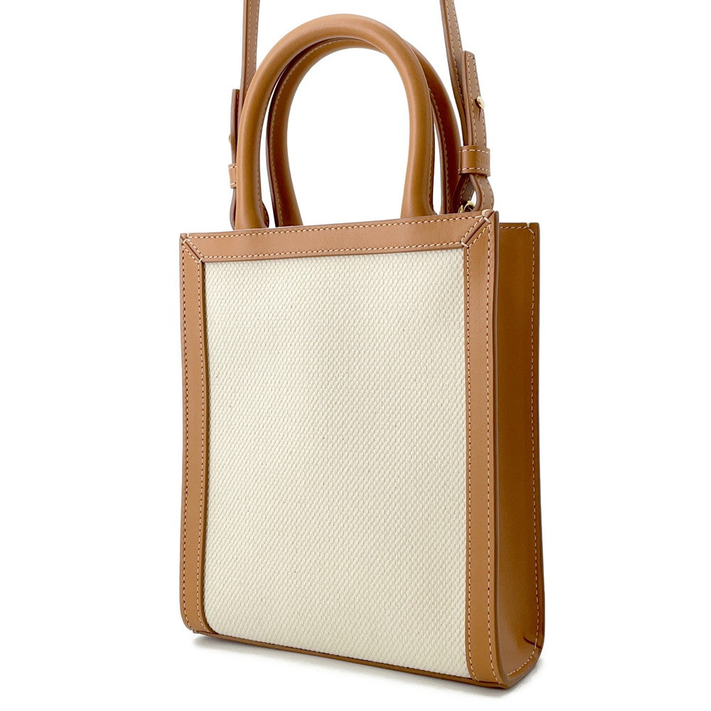 Vertical Cabas Natural Size Mini Handbag Leather Canvas Travel Bag