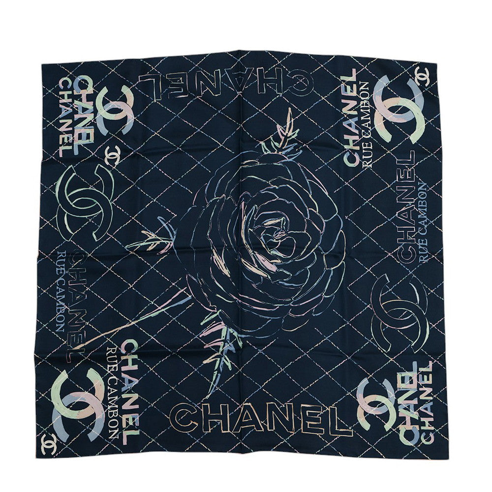 Chanel Reversible CC Logo Camellia Scarf Multicolor Black