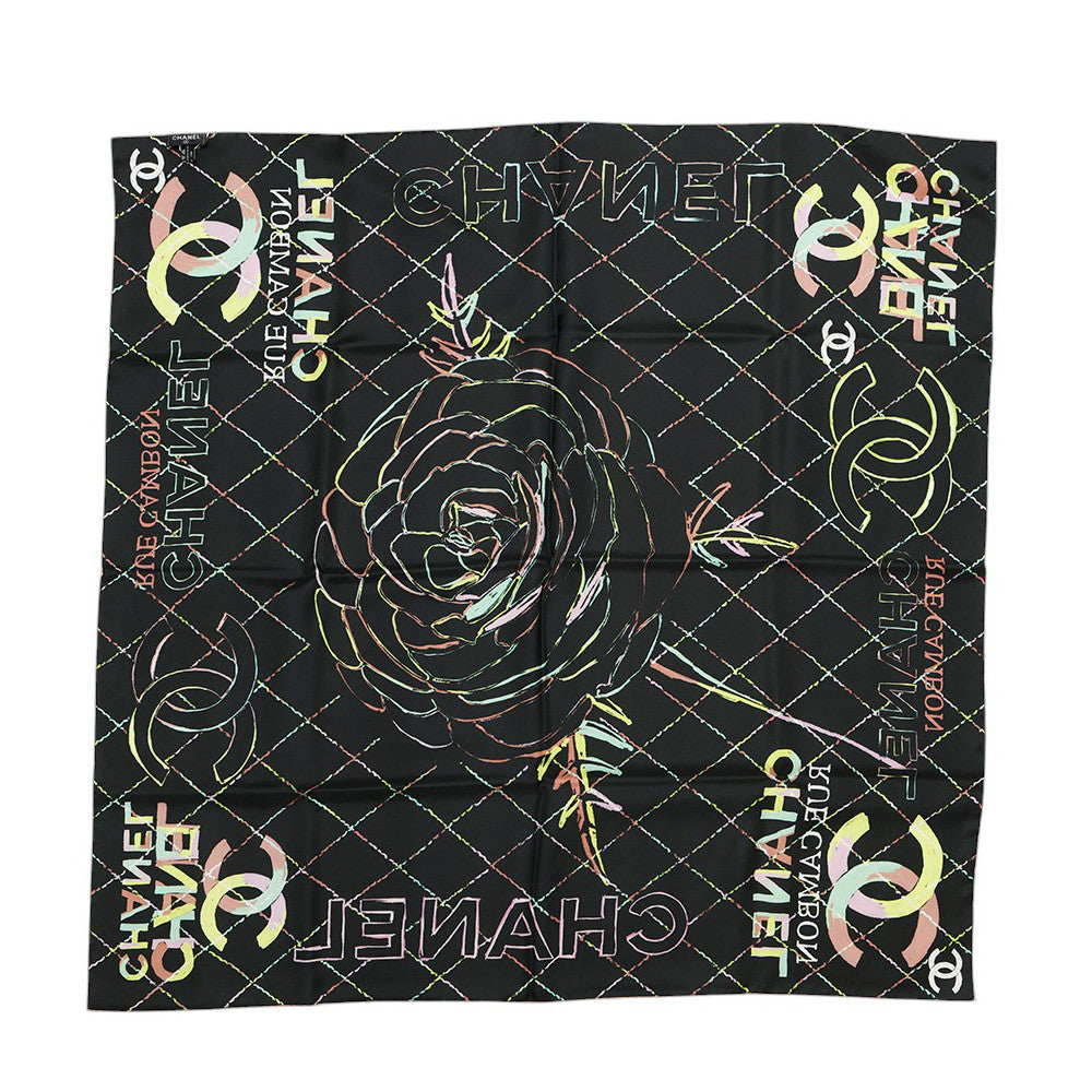 Chanel Reversible CC Logo Camellia Scarf Multicolor Black