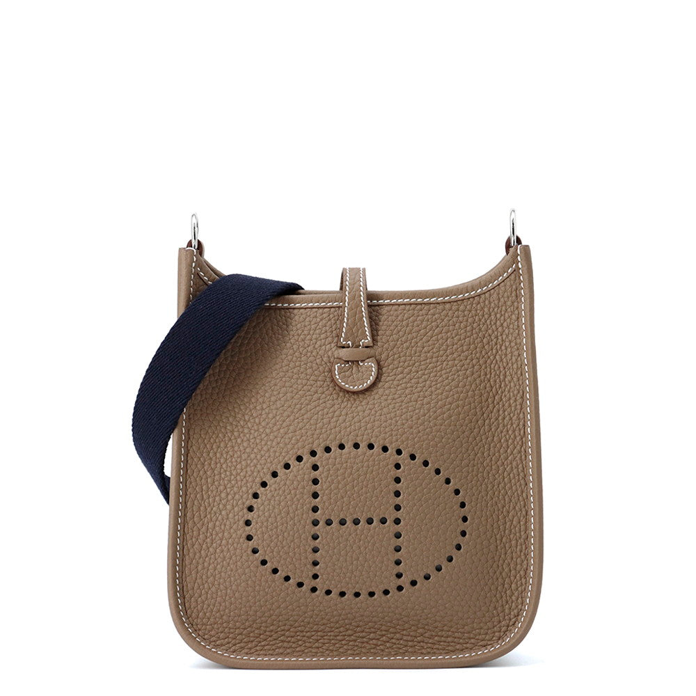 Evelyne Amazon Long Etoupe Indigo Taurillon Clemence Blue Travel Bag