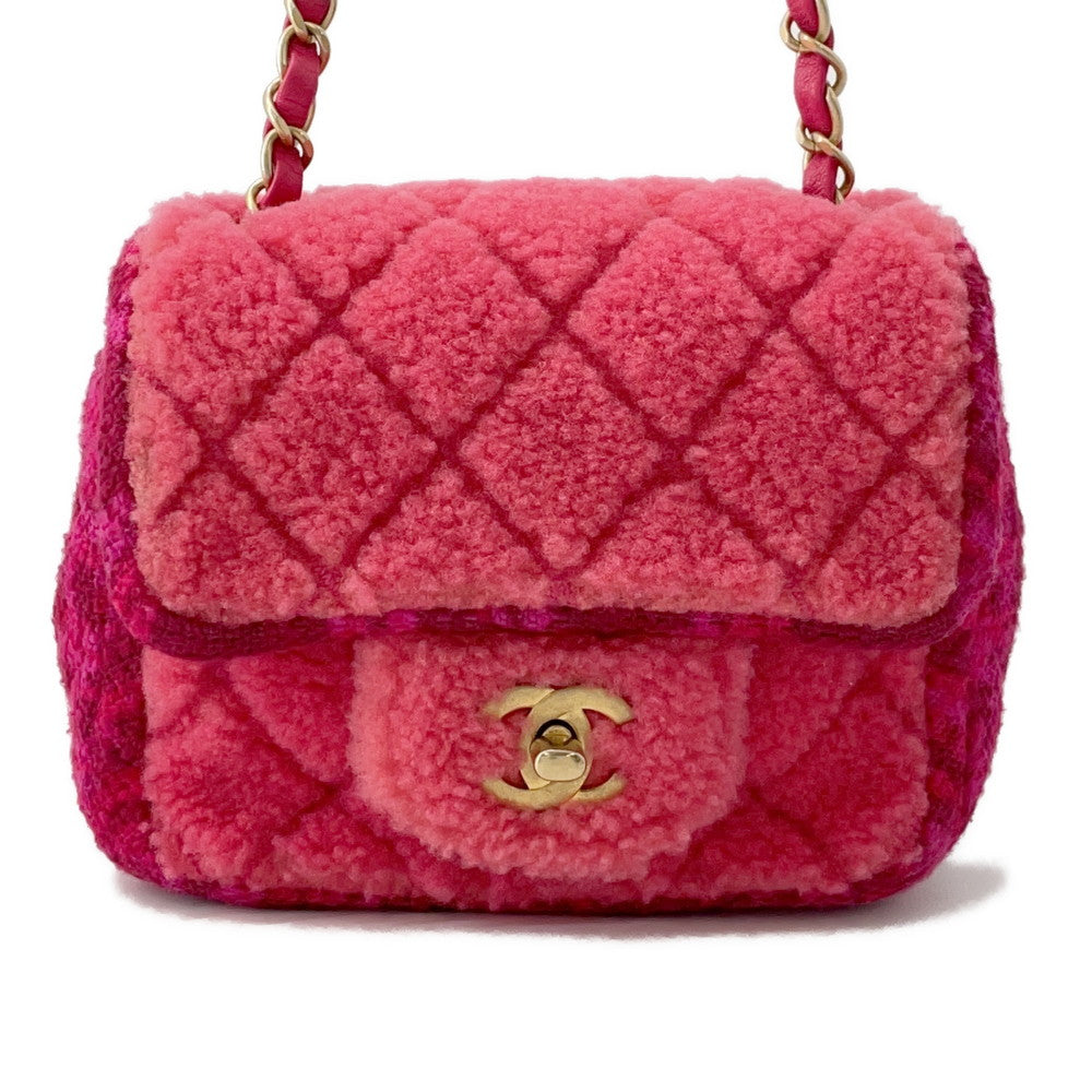 Chanel Matelasse ChainShoulder Tweed Boa Red Pink Shoulder Bag