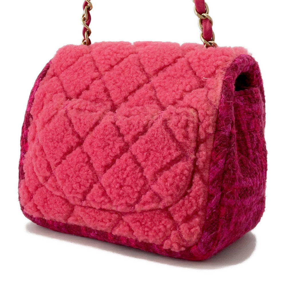 Chanel Matelasse ChainShoulder Tweed Boa Red Pink Shoulder Bag