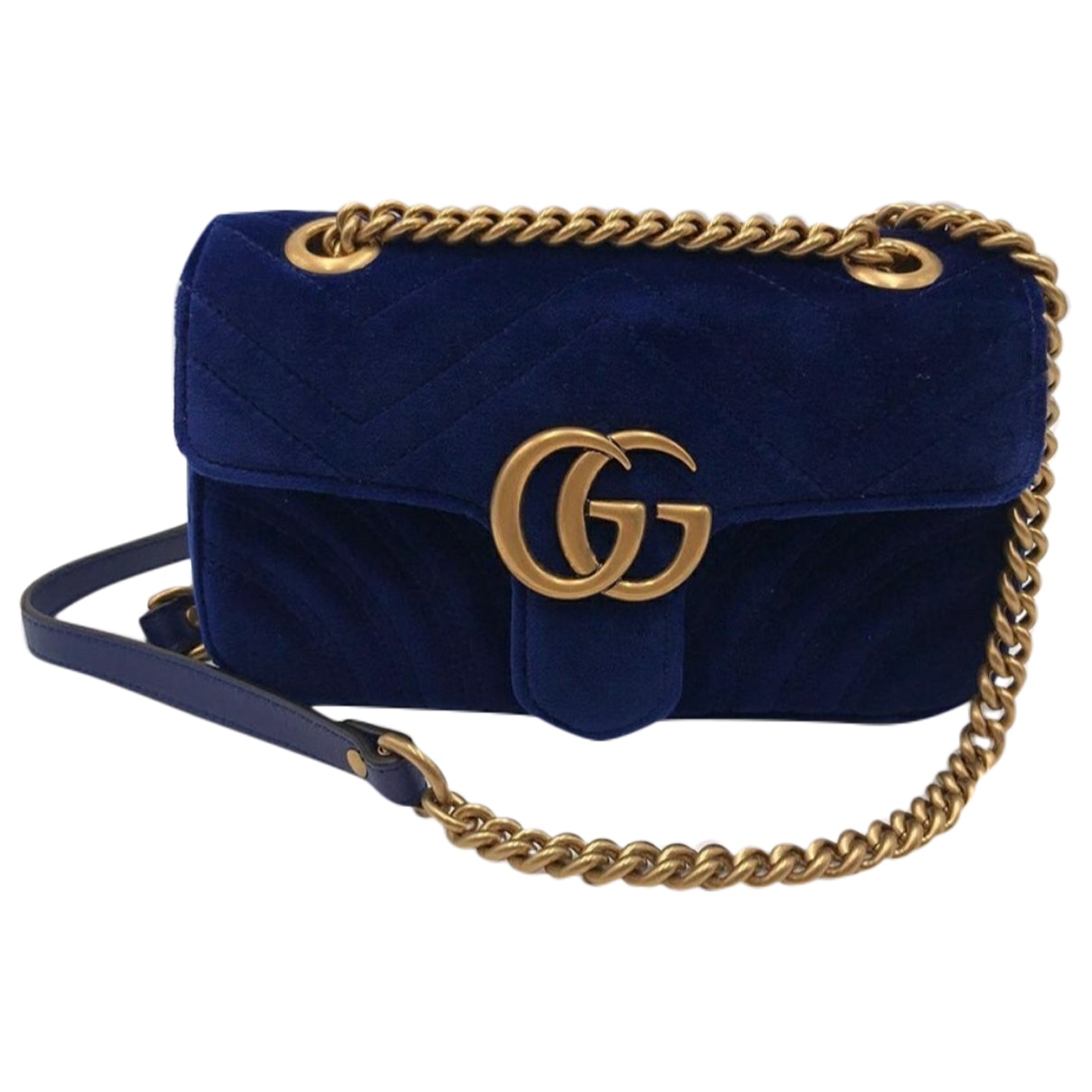 Gucci marmont blue velvet handbag