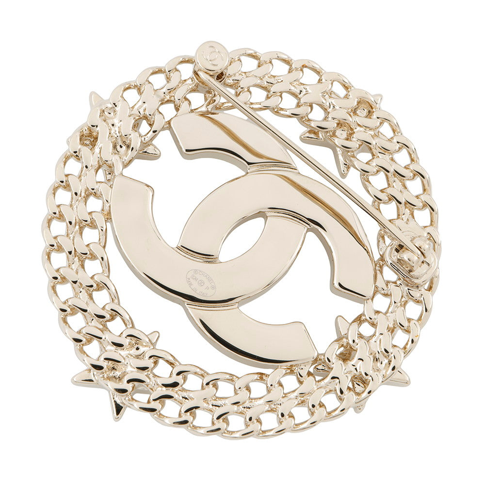 Chanel CC Logo Round Star Brooch Champagne Gold Handbag