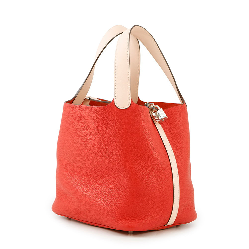 Picotin Lock Touch Rouge Tomate Rose Eglantine Leather Travel Bag