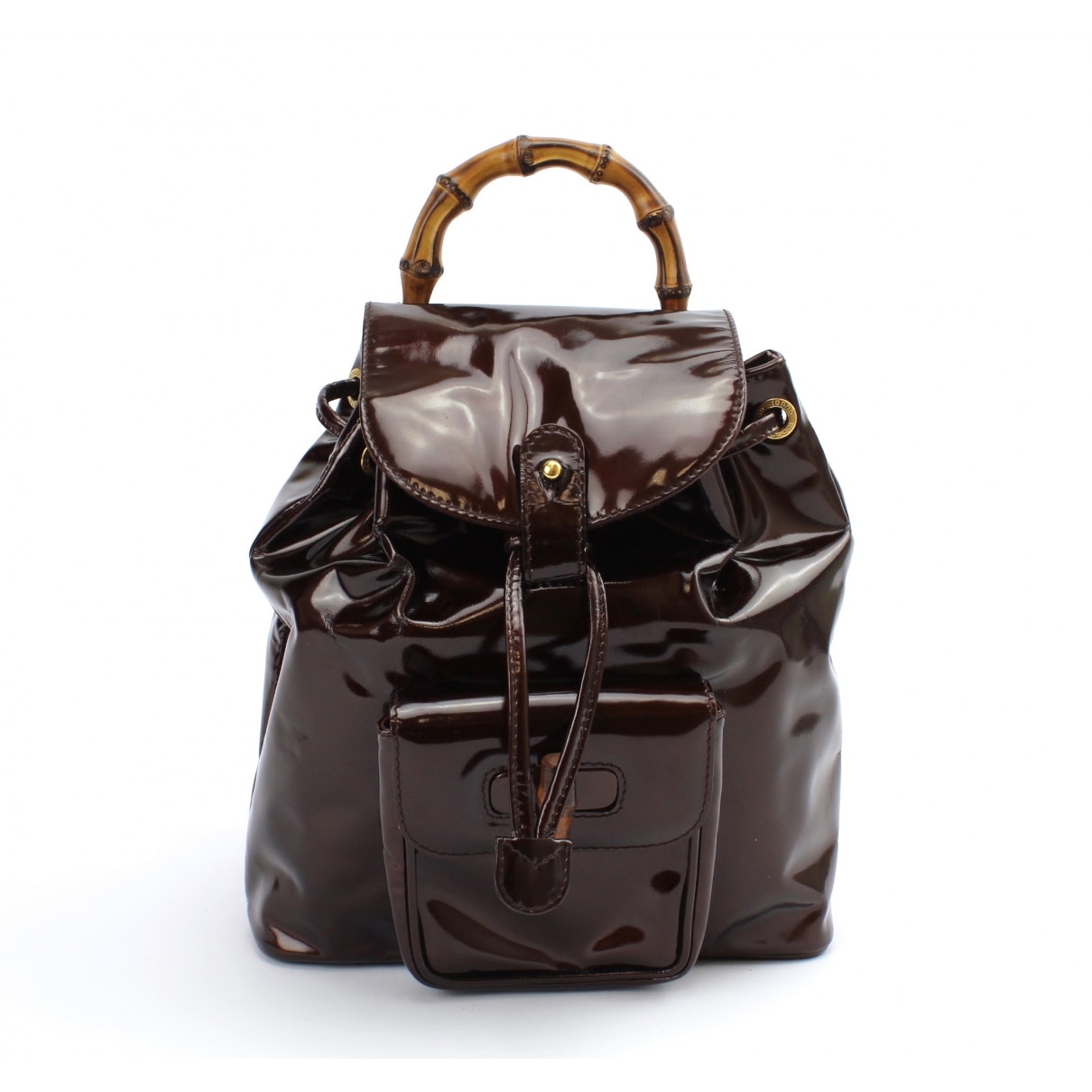 Gucci bamboo burgundy patent leather backpacks