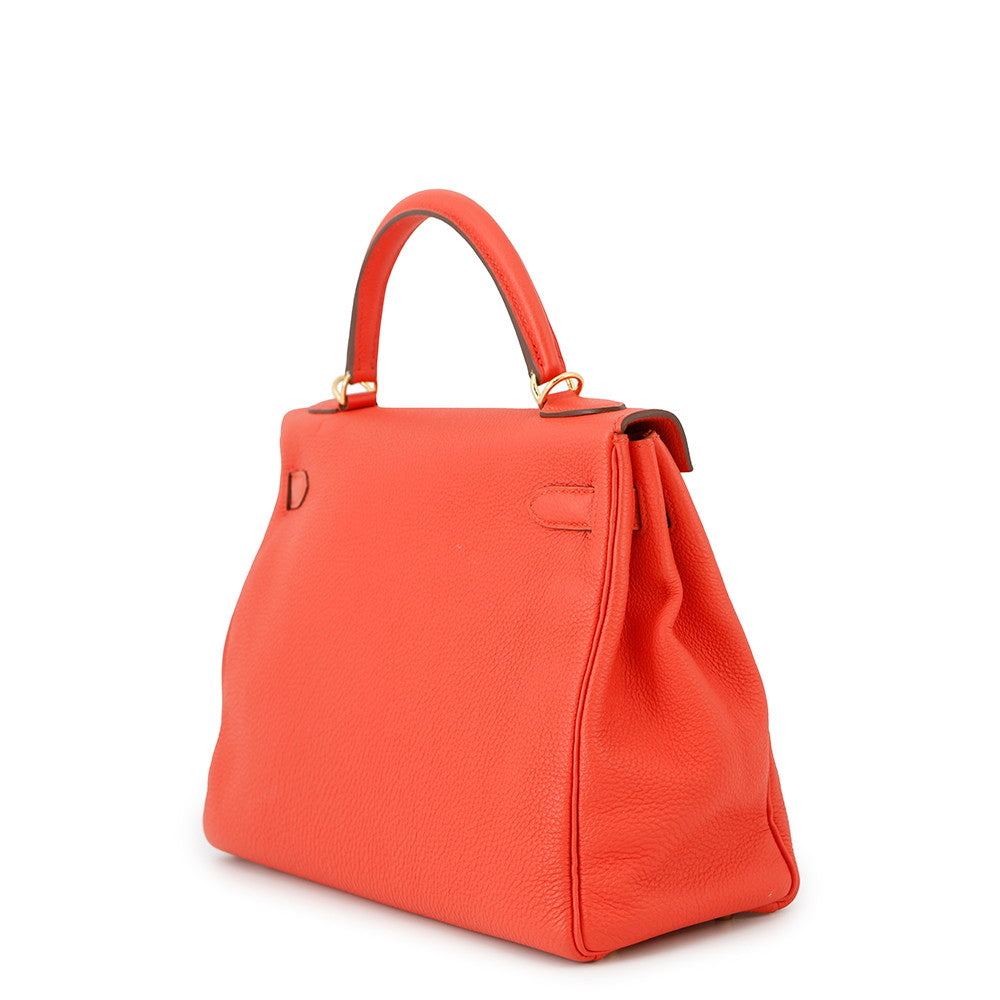 Kelly Orange Poppy Taurillon Clemence Size Handbag Travel Bag