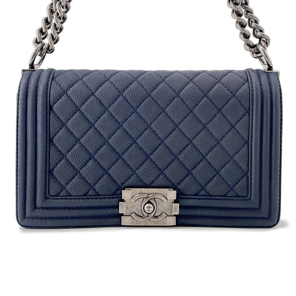 Chanel Boy ChainShoulder NavyA67086 Caviar Leather Shoulder Bag