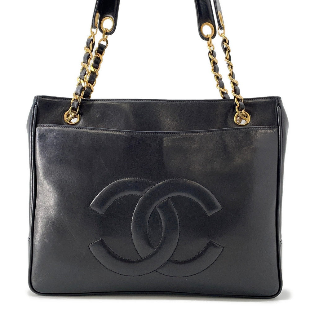 Chanel CC Logo ChainTote Lambskin Black Tote Bag