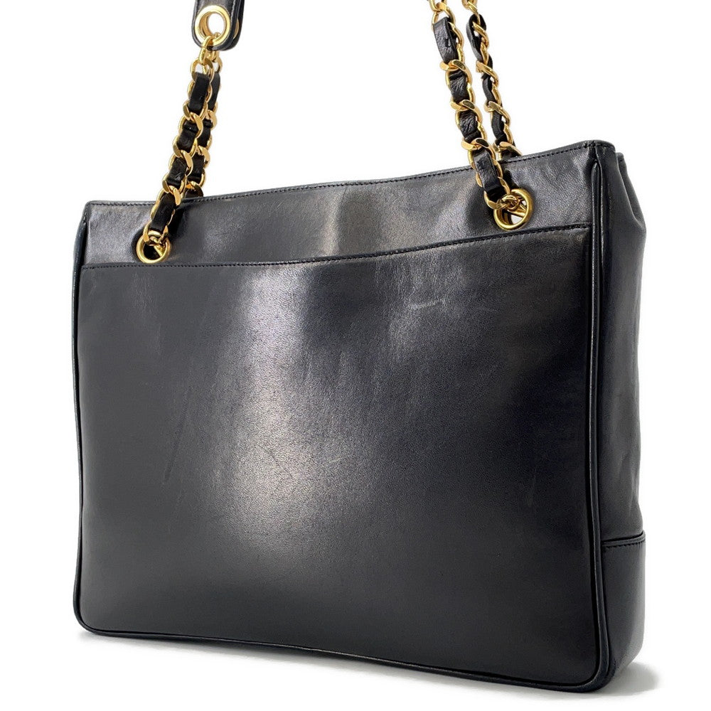 Chanel CC Logo ChainTote Lambskin Black Tote Bag