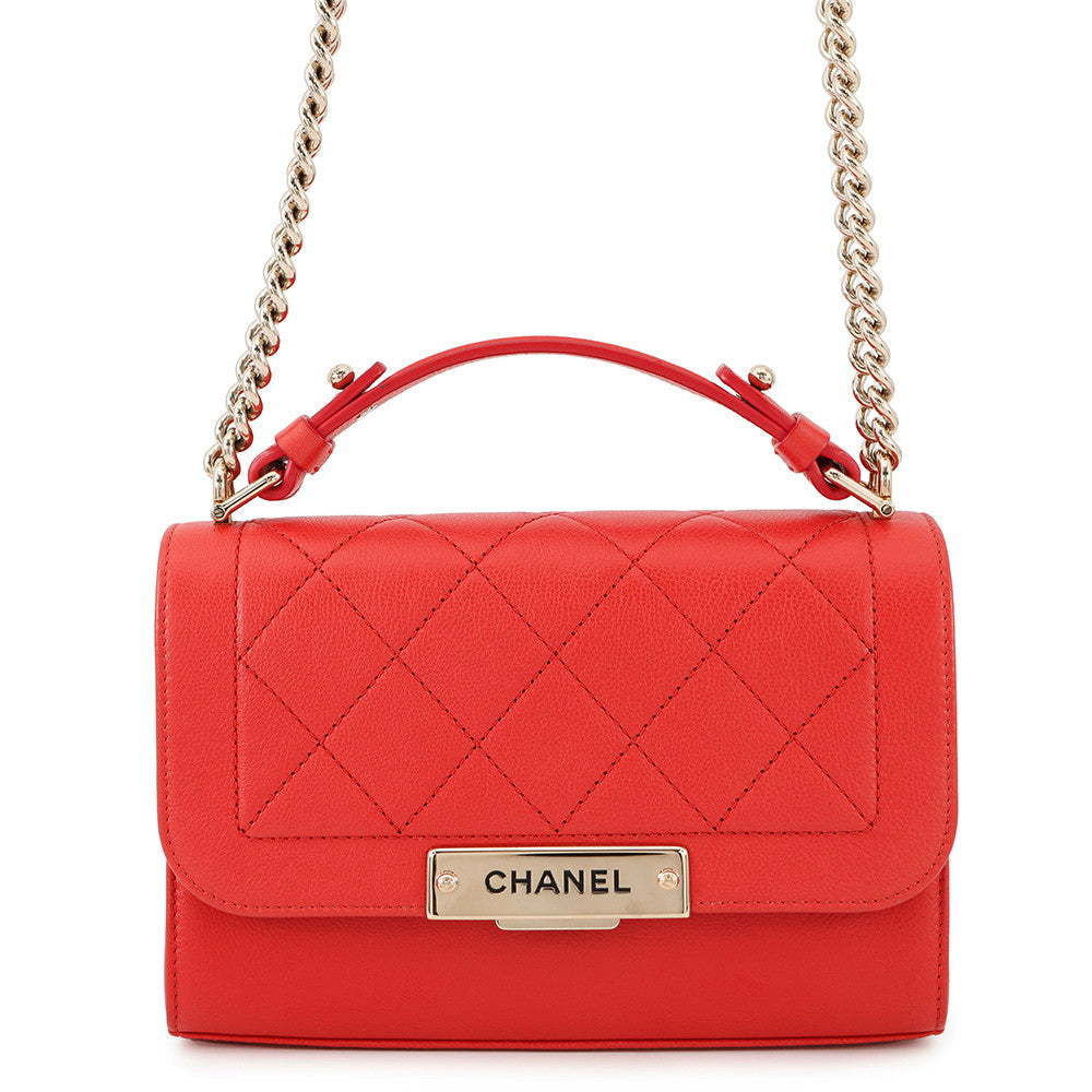 Chanel Clic Label 2-way RedA93701 Leather Handbag