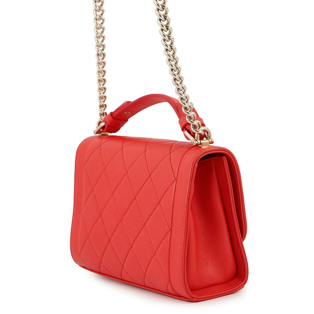 Chanel Clic Label 2-way RedA93701 Leather Handbag