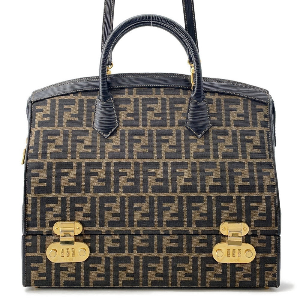 Fendi Zucca Vanity Bag Leather Canvas Brown Travel Bag
