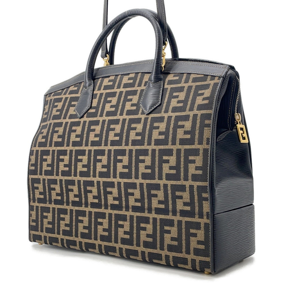 Fendi Zucca Vanity Bag Leather Canvas Brown Travel Bag