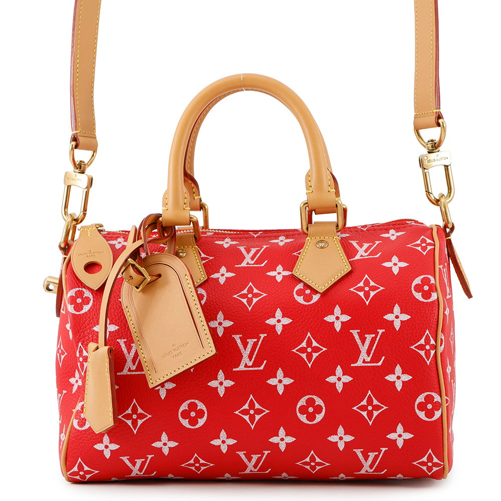 Louis Vuitton Speedy P9 Bandouliere RedM24425 Calf Monogram Leather Handbag