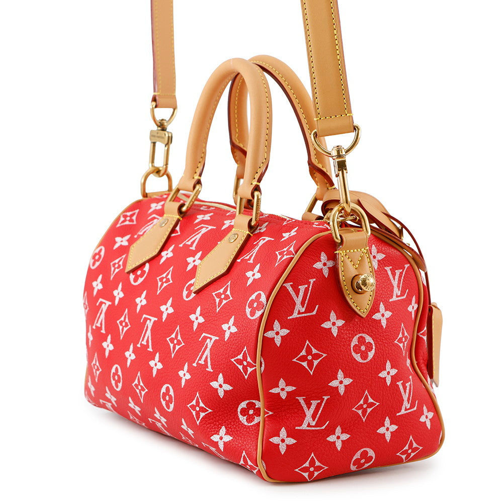 Louis Vuitton Speedy P9 Bandouliere RedM24425 Calf Monogram Leather Handbag