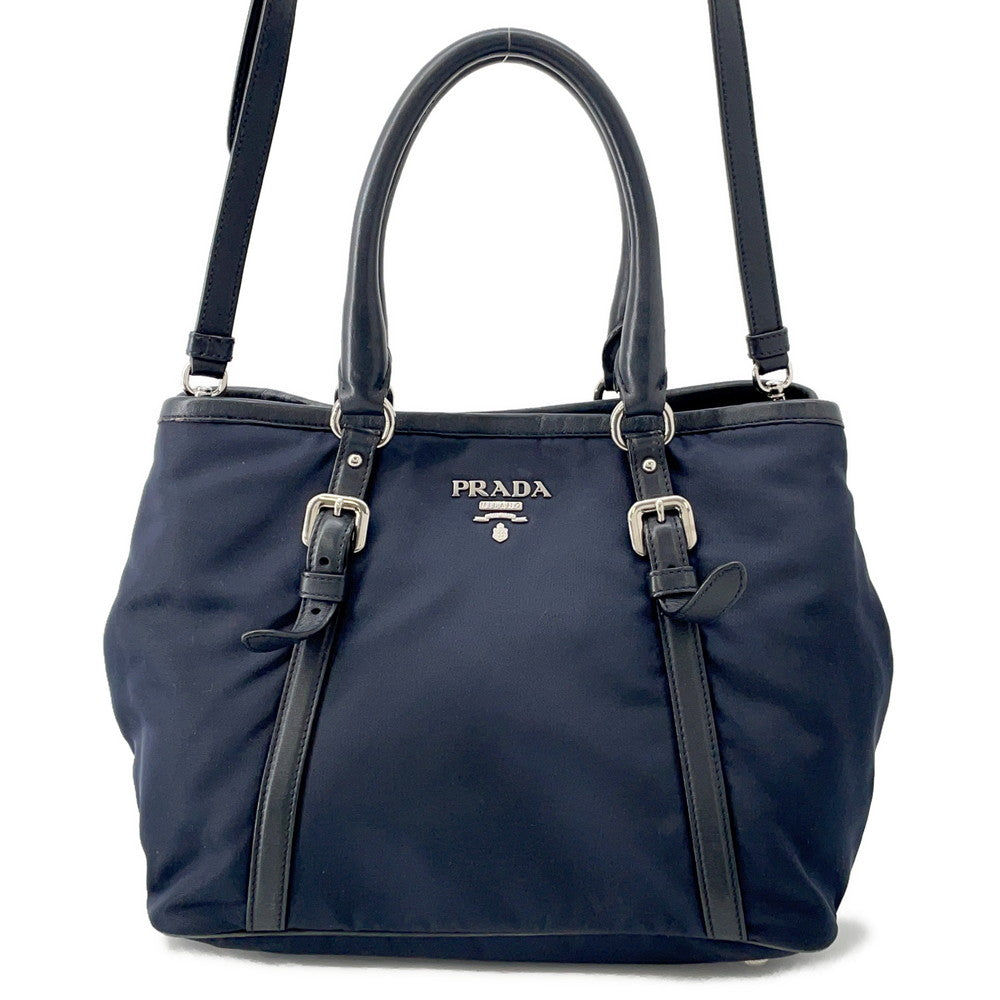 Way Shoulder Bag Navybn Leather Nylon