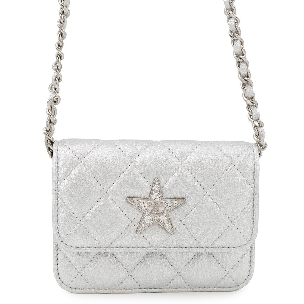 Chanel Novelty Matelasse Lambskin Silver Handbag