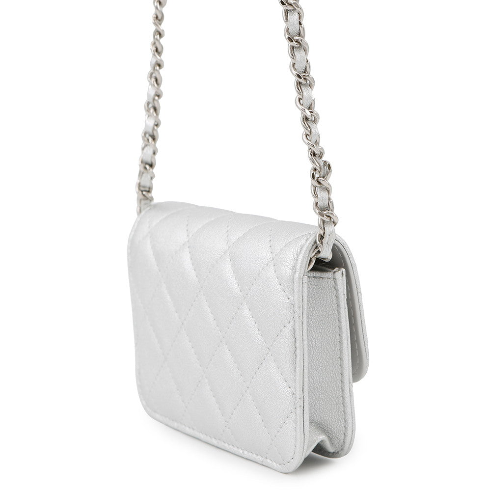 Chanel Novelty Matelasse Lambskin Silver Handbag