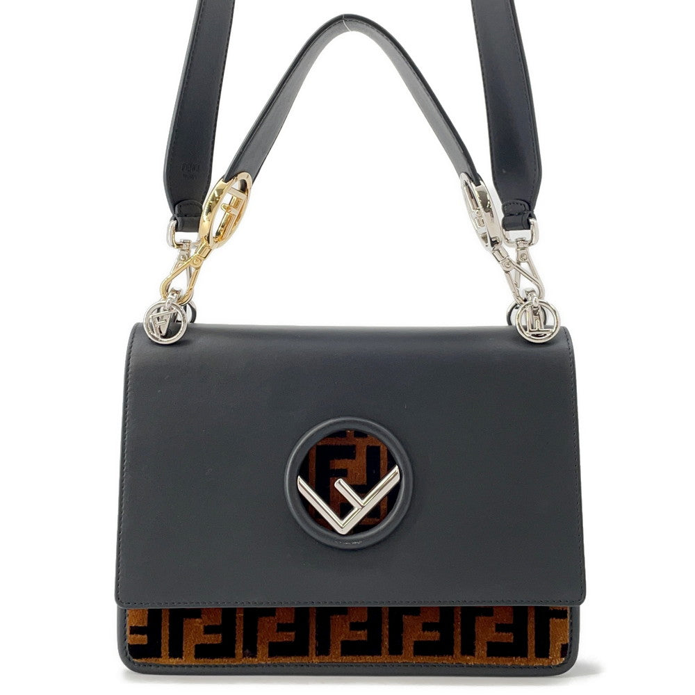 Fendi Zucca Canayev Handbag Brown8Bt284 Velvet Leather Black Travel Bag