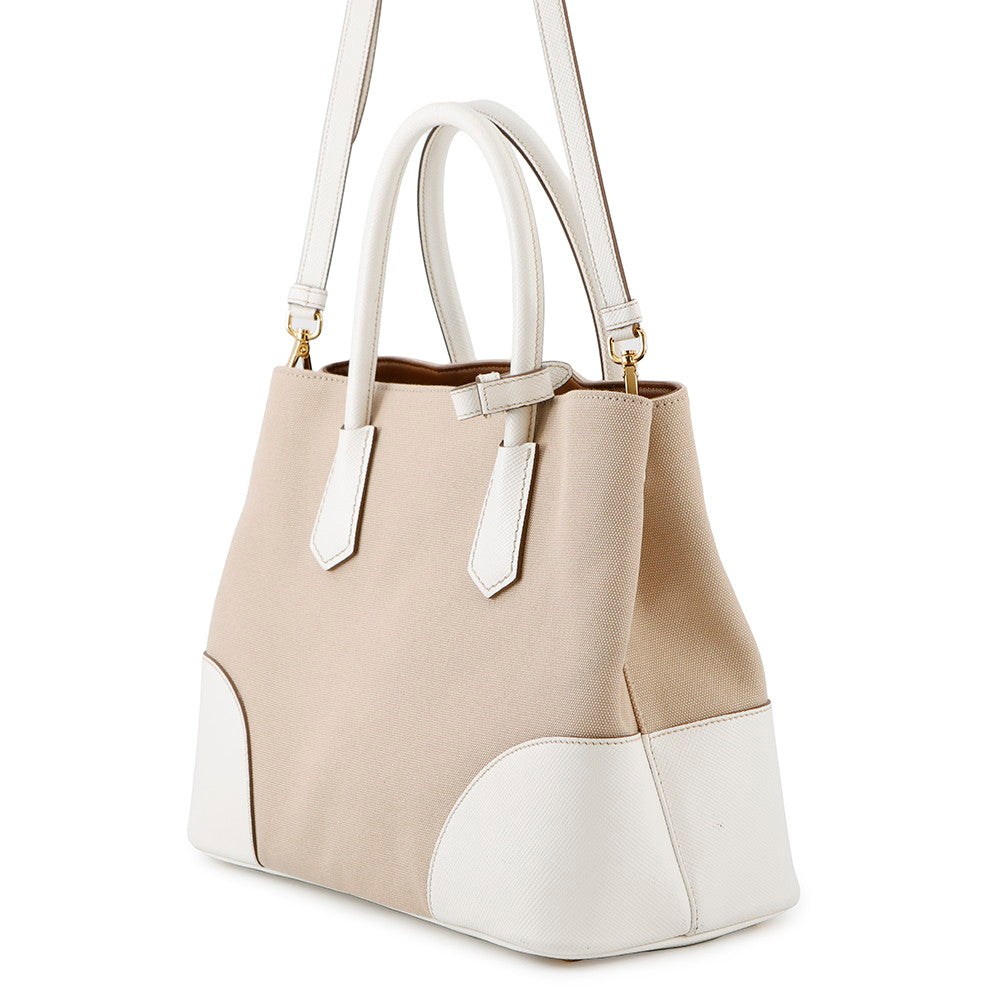 Waybag Beige Whitebn Leather Canvas Travel Bag