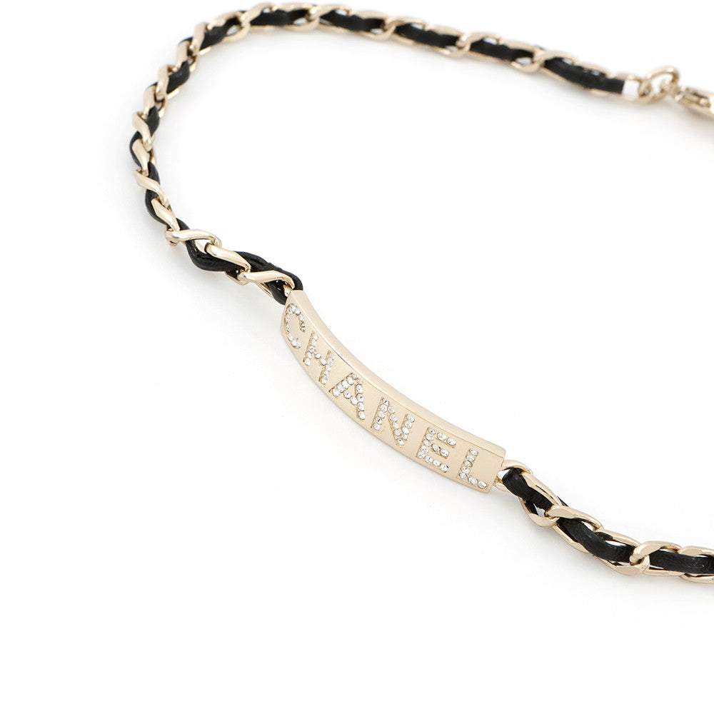 Chanel logo choker BlackAB4711 Plated Gold Leather Handbag