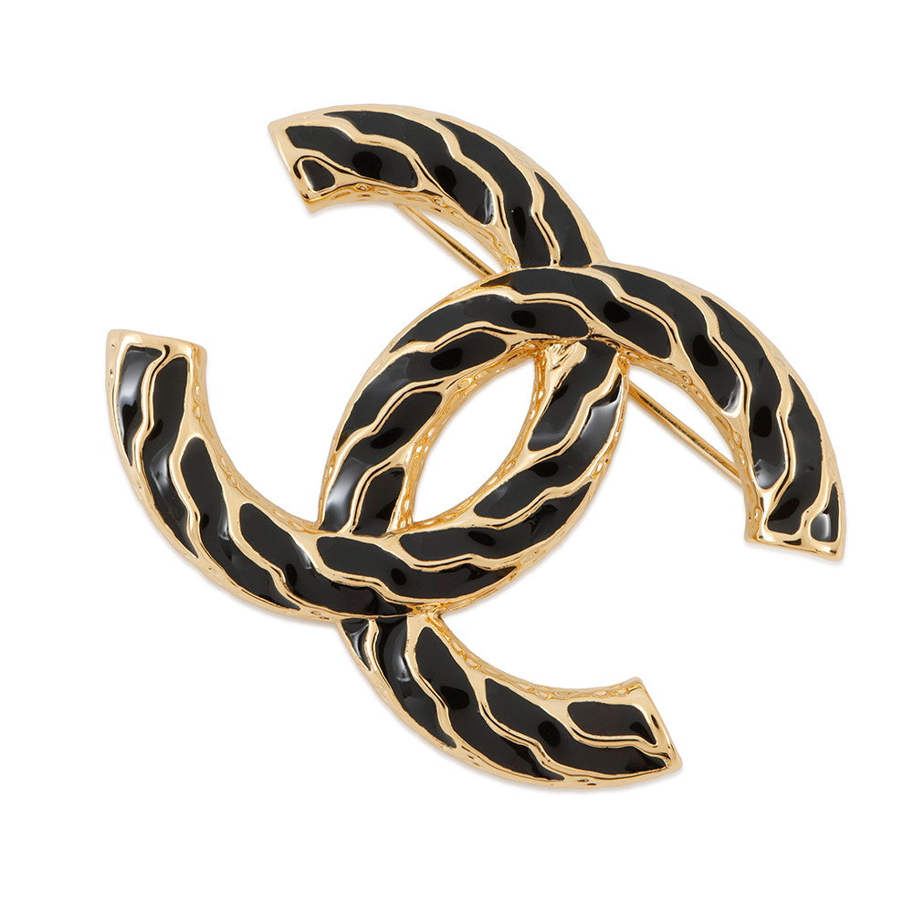 Chanel CC Logo Brooch Plated Black Gold Handbag