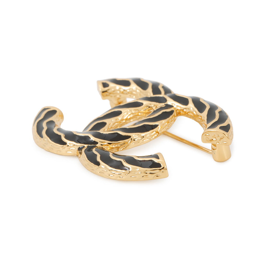 Chanel CC Logo Brooch Plated Black Gold Handbag