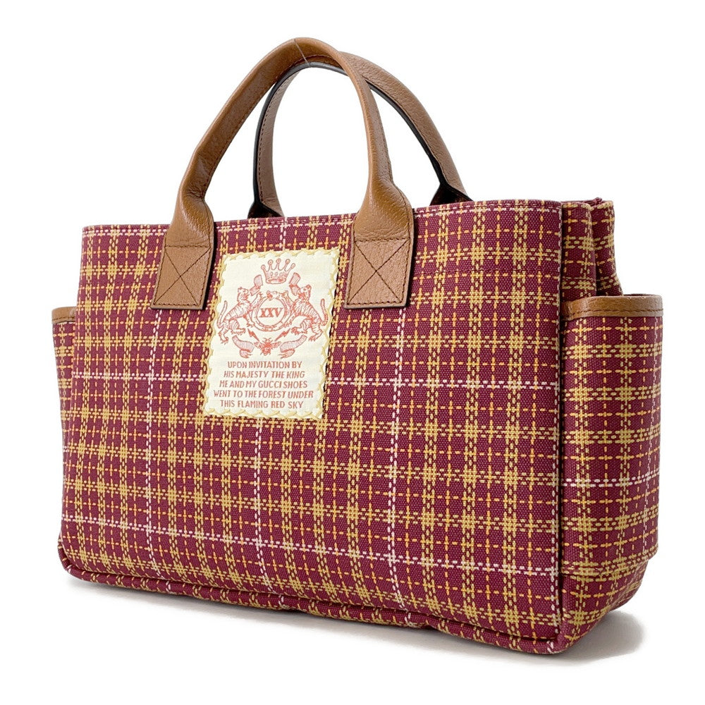 Gucci Children's Check Pattern Interlocking G Leather Canvas Brown Tote Bag
