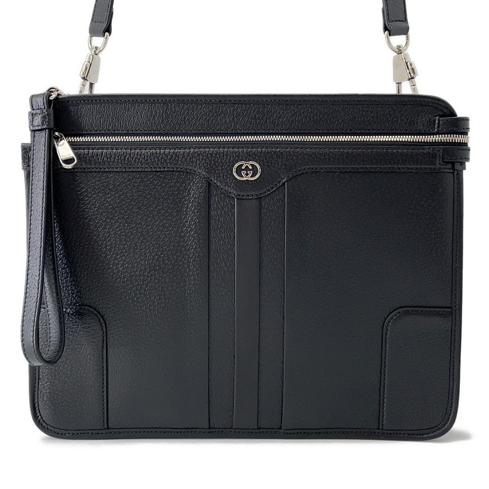 Gucci Interlocking G Messenger Black735111 Leather Travel Bag