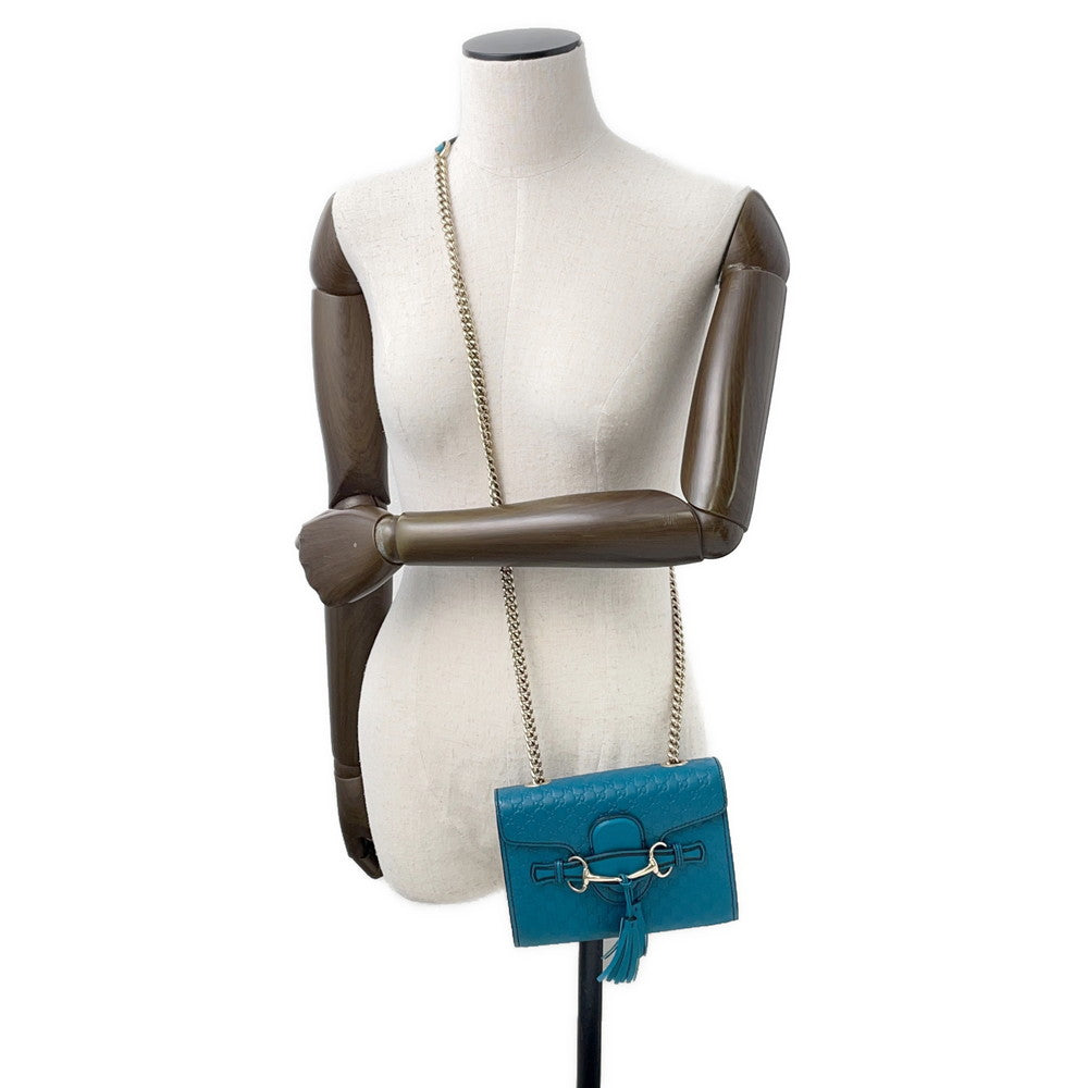 Gucci Emily MicroGuccissima Chainshoulder Turquise Leather Shoulder Bag