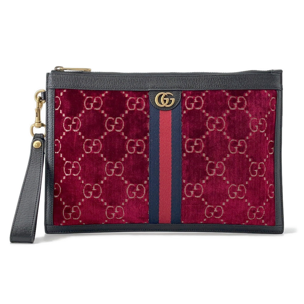Gucci GGVelvet Black575371 Velvet Leather Red Clutch Bag